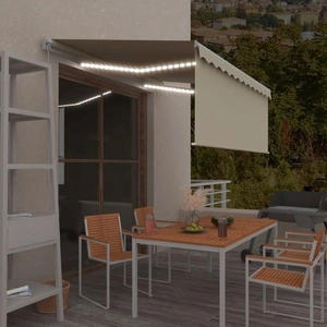 Ръчно прибиращ се сенник с щора и LED, 3x2,5 м, кремав  