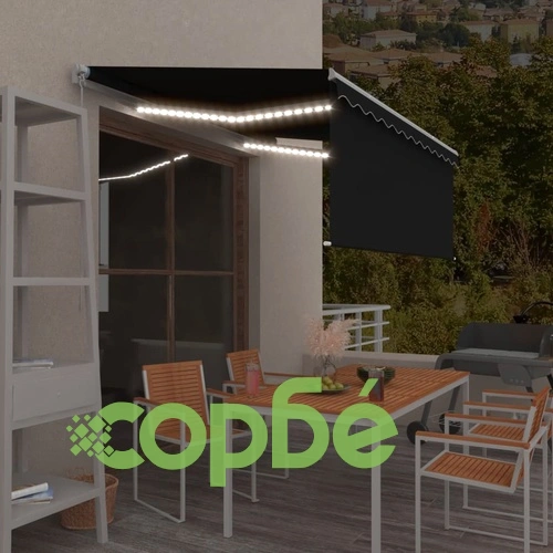 Ръчно прибиращ се сенник с щора и LED, 3x2,5 м, антрацит   ➤ топ цена ➤ sorbe.bg