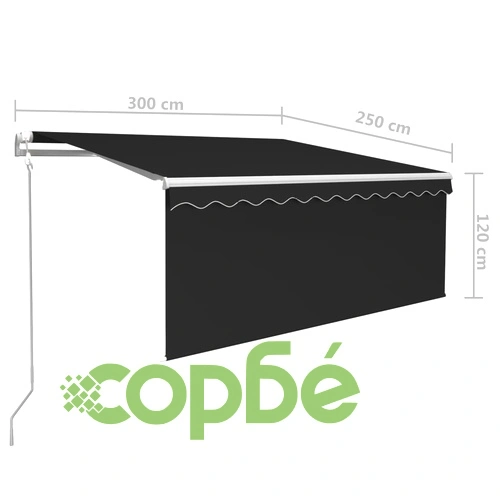 Автоматично прибиращ се сенник с щора, 3x2,5 м, антрацит ➤ топ цена ➤ sorbe.bg