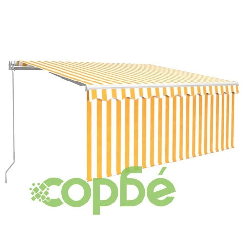 Ръчно прибиращ се сенник с щора, 3,5x2,5 м, жълто и бяло   ➤ топ цена ➤ sorbe.bg