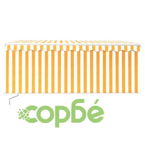 Ръчно прибиращ се сенник с щора, 3,5x2,5 м, жълто и бяло   ➤ топ цена ➤ sorbe.bg