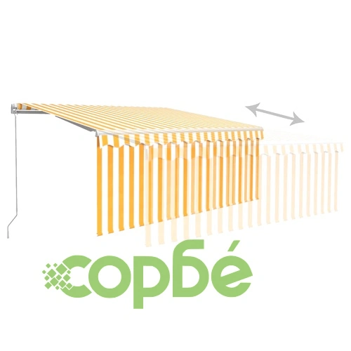 Ръчно прибиращ се сенник с щора, 3,5x2,5 м, жълто и бяло   ➤ топ цена ➤ sorbe.bg