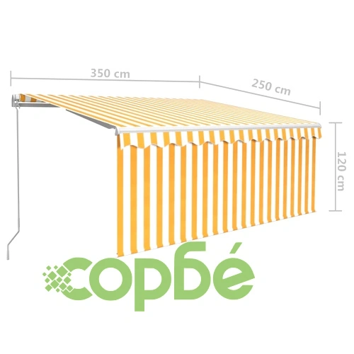 Ръчно прибиращ се сенник с щора, 3,5x2,5 м, жълто и бяло   ➤ топ цена ➤ sorbe.bg