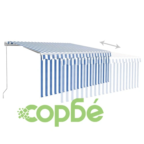 Ръчно прибиращ се сенник с щора и LED 3,5x2,5 м синьо и бяло   ➤ топ цена ➤ sorbe.bg