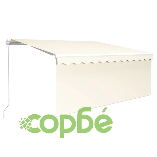 Ръчно прибиращ се сенник с щора и LED 3,5x2,5 м кремав   ➤ топ цена ➤ sorbe.bg