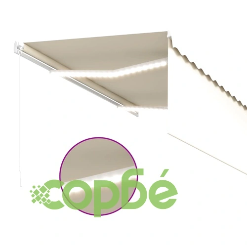 Ръчно прибиращ се сенник с щора и LED 3,5x2,5 м кремав   ➤ топ цена ➤ sorbe.bg