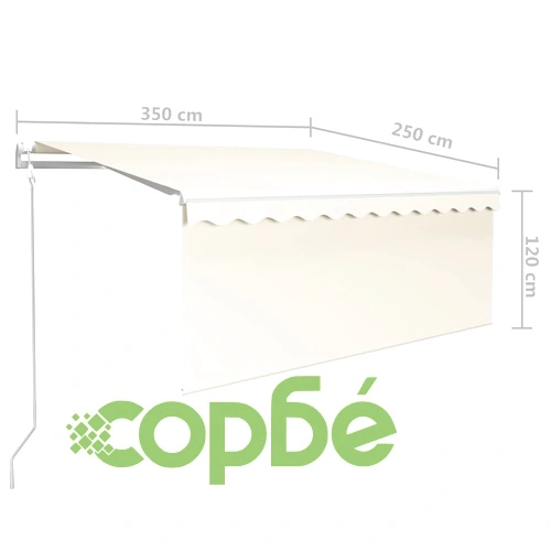 Автоматичен сенник с щора LED сензор за вятър 3,5x2,5 м кремав   ➤ топ цена ➤ sorbe.bg