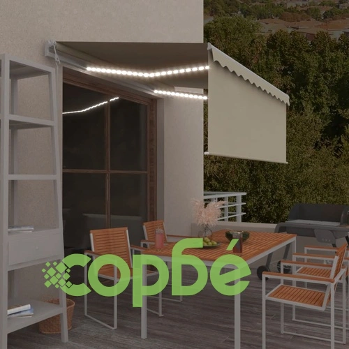 Автоматичен сенник с щора LED сензор за вятър 3,5x2,5 м кремав   ➤ топ цена ➤ sorbe.bg