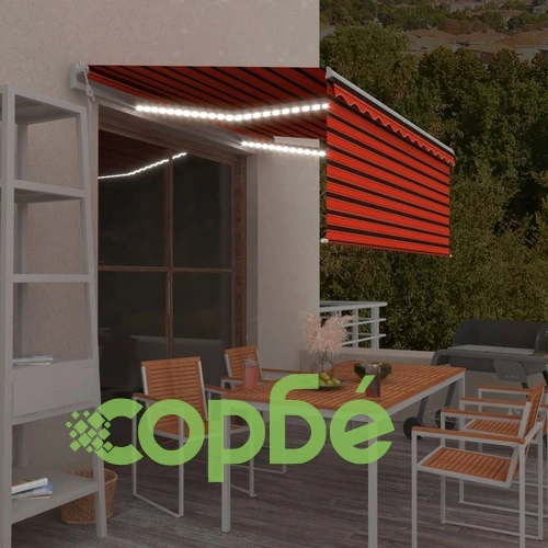 Автоматичен сенник с щора LED сензор за вятър 3,5x2,5 м оранжев   ➤ топ цена ➤ sorbe.bg