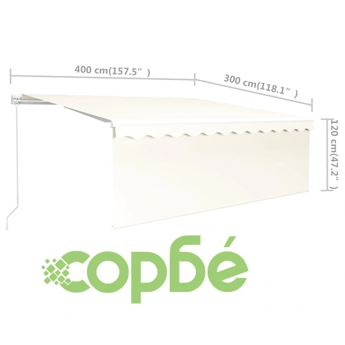 Ръчно прибиращ се сенник с щора, 4x3 м, кремав ➤ топ цена ➤ sorbe.bg