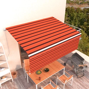 Ръчно прибиращ се сенник с щора, 4x3 м, оранжево-кафяв