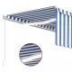 Ръчно прибиращ се сенник с щора и LED, 4x3 м, синьо и бяло