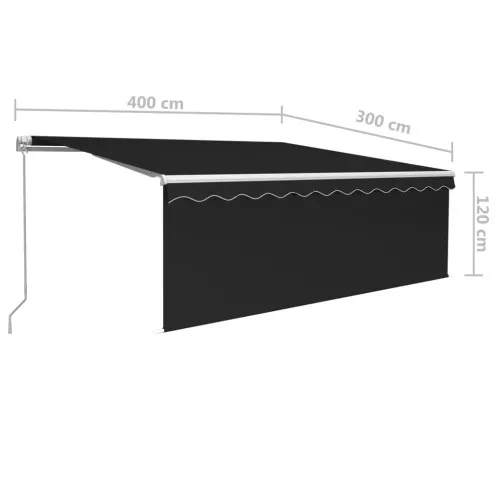 Ръчно прибиращ се сенник с щора и LED, 4x3 м, антрацит ➤ топ цена ➤ sorbe.bg