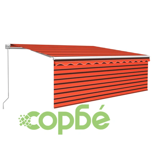 Ръчно прибиращ се сенник с щора и LED, 4x3 м, оранжево-кафяв ➤ топ цена ➤ sorbe.bg