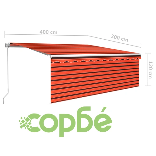 Ръчно прибиращ се сенник с щора и LED, 4x3 м, оранжево-кафяв ➤ топ цена ➤ sorbe.bg