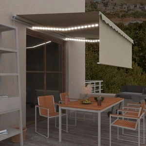 Ръчно прибиращ се сенник с щора и LED, 4,5x3 м, кремав