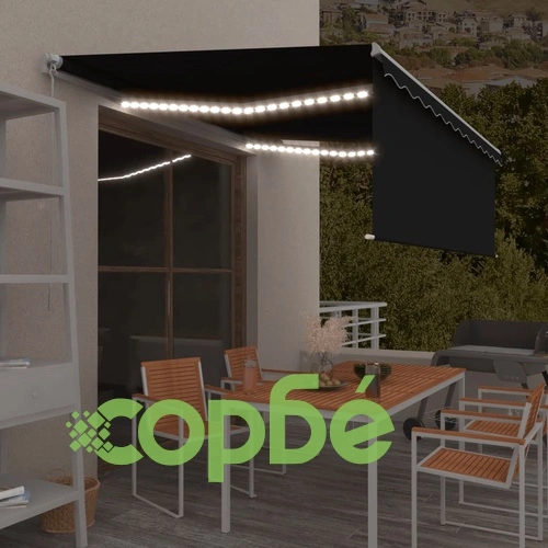 Ръчно прибиращ се сенник с щора и LED, 4,5x3 м, антрацит ➤ топ цена ➤ sorbe.bg