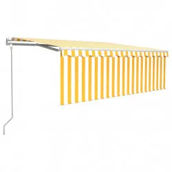 Автоматично прибиращ се сенник с щора, 4,5x3 м, жълто и бяло 