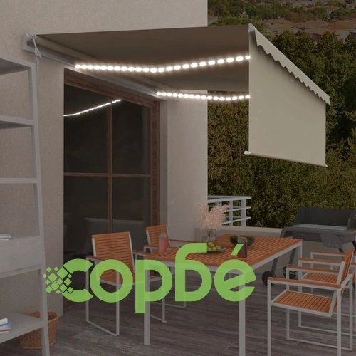 Автоматичен сенник с щора LED и сензор за вятър 4,5x3 м кремав  ➤ топ цена ➤ sorbe.bg