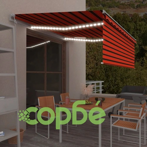 Автоматичен сенник с щора LED и сензор за вятър 4,5x3 м оранжев  ➤ топ цена ➤ sorbe.bg