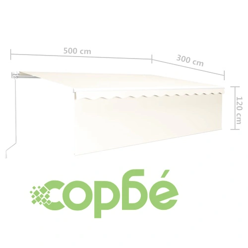 Ръчно прибиращ се сенник с щори, 5x3 м, кремав ➤ топ цена ➤ sorbe.bg