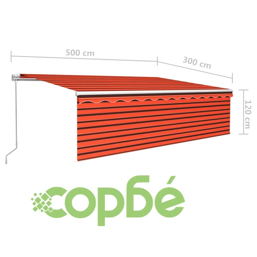 Ръчно прибиращ се сенник с щора и LED, 5x3 м, оранжево-кафяв на топ цена от sorbe.bg Ръчно прибиращ се сенник с щора и LED, 5x3 м, оранжево-кафяв ➤ топ цена ➤ sorbe.bg