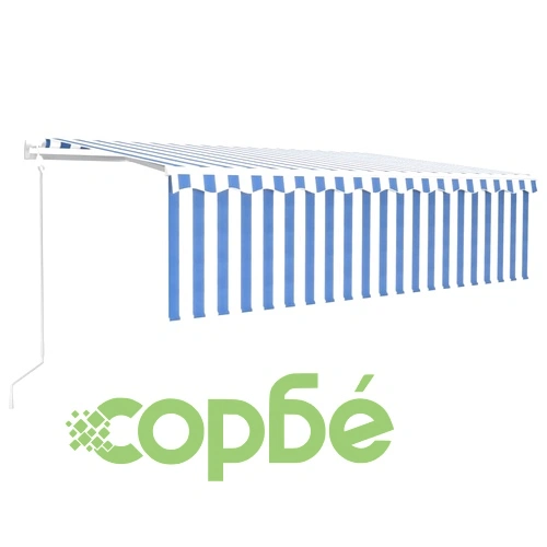 Автоматична тента с щора LED сензор за вятър 5x3 м синьо и бяло  ➤ топ цена ➤ sorbe.bg