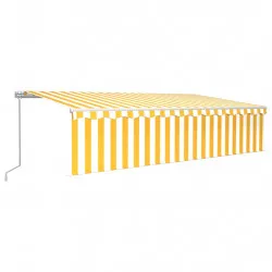 Ръчно прибиращ се сенник с щора, 6x3 м, жълто и бяло