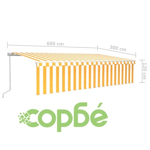 Ръчно прибиращ се сенник с щора, 6x3 м, жълто и бяло ➤ топ цена ➤ sorbe.bg