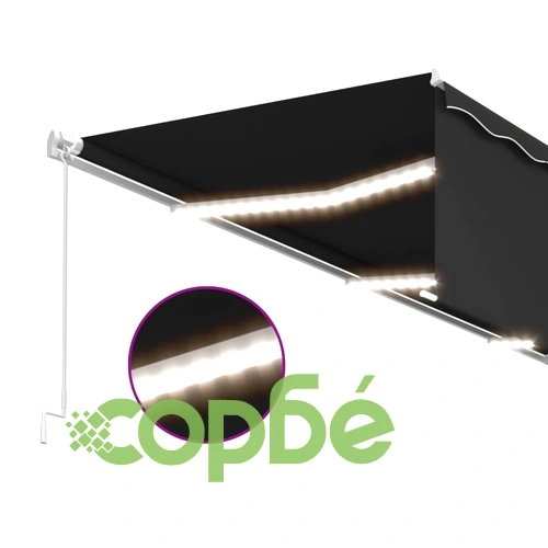 Ръчно прибиращ се сенник с щора и LED, 6x3 м, антрацит ➤ топ цена ➤ sorbe.bg