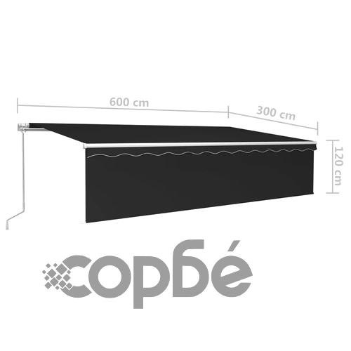 Ръчно прибиращ се сенник с щора и LED, 6x3 м, антрацит ➤ топ цена ➤ sorbe.bg
