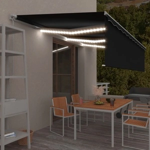 Ръчно прибиращ се сенник с щора и LED, 6x3 м, антрацит