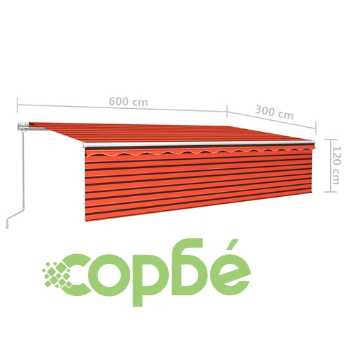 Ръчно прибиращ се сенник с щора и LED, 6x3 м, оранжево и кафяво ➤ топ цена ➤ sorbe.bg