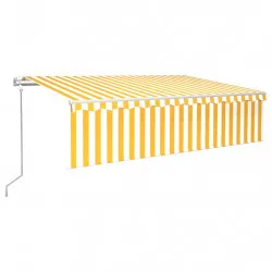 Автоматично прибиращ се сенник с щора, 6x3 м, жълто и бяло