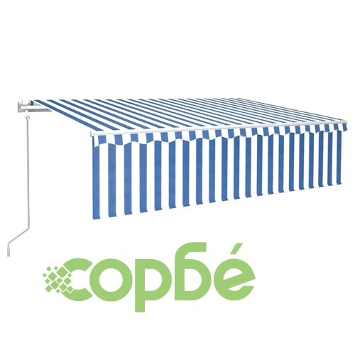Автоматичен сенник щора LED сензор за вятър 6x3 м синьо и бяло  ➤ топ цена ➤ sorbe.bg
