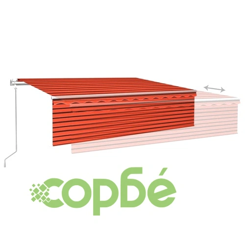 Автоматичен сенник с щора LED и сензор за вятър 6x3 м оранжев  ➤ топ цена ➤ sorbe.bg