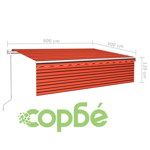 Автоматичен сенник с щора LED и сензор за вятър 6x3 м оранжев  ➤ топ цена ➤ sorbe.bg