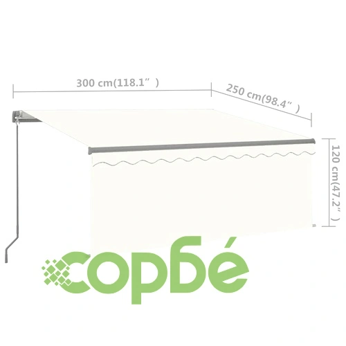 Ръчно прибиращ се сенник с щора, 3x2,5 м, кремав   ➤ топ цена ➤ sorbe.bg
