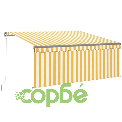 Ръчно прибиращ се сенник с щора, 3x2,5 м, жълто и бяло   ➤ топ цена ➤ sorbe.bg