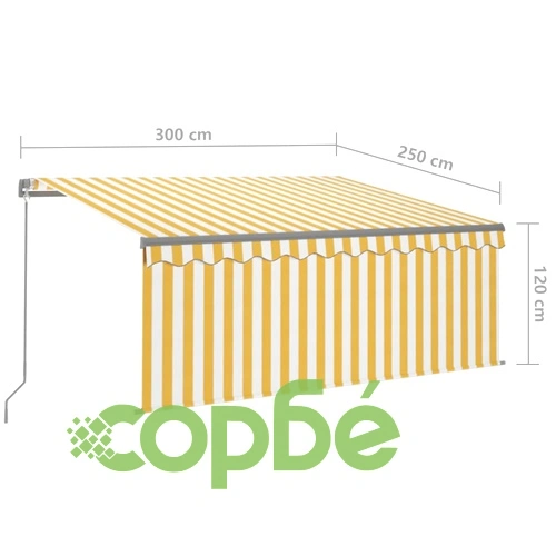 Ръчно прибиращ се сенник с щора, 3x2,5 м, жълто и бяло   ➤ топ цена ➤ sorbe.bg