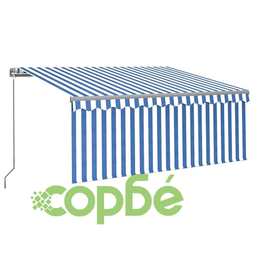 Ръчно прибиращ се сенник с щора, 3x2,5 м, синьо и бяло ➤ топ цена ➤ sorbe.bg
