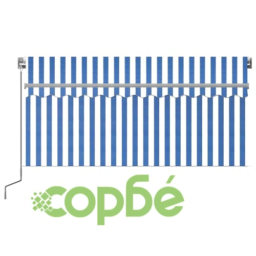 Ръчно прибиращ се сенник с щора, 3x2,5 м, синьо и бяло ➤ топ цена ➤ sorbe.bg