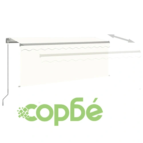 Ръчно прибиращ се сенник с щора и LED, 3x2,5 м, кремав   ➤ топ цена ➤ sorbe.bg
