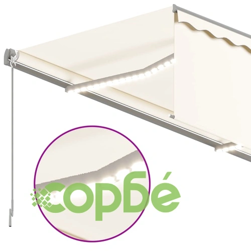 Ръчно прибиращ се сенник с щора и LED, 3x2,5 м, кремав   ➤ топ цена ➤ sorbe.bg