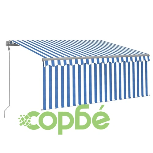 Автоматично прибиращ се сенник с щора, 3x2,5 м, синьо и бяло ➤ топ цена ➤ sorbe.bg