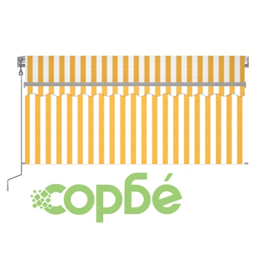 Автоматично прибиращ се сенник с щора, 3x2,5 м, жълто и бяло   ➤ топ цена ➤ sorbe.bg