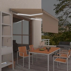 Автоматичен сенник, щора, LED, сензор за вятър, 3x2,5 м, кремав  