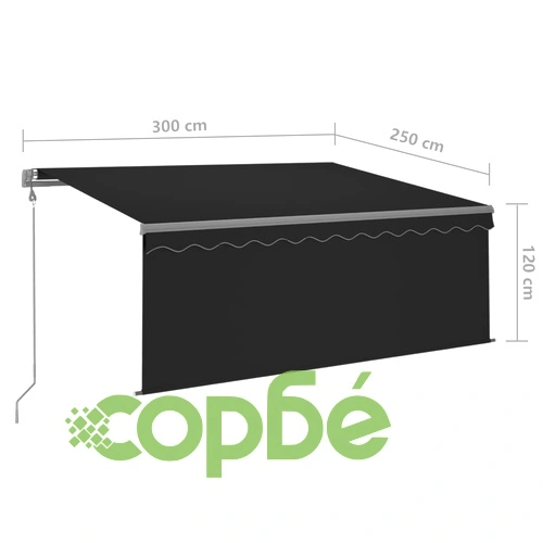 Автоматичен сенник с щора LED сензор за вятър 3x2,5 м антрацит   ➤ топ цена ➤ sorbe.bg