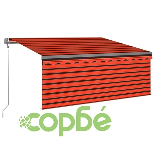 Автоматичен сенник с щора и LED сензор за вятър 3x2,5 м оранжев   ➤ топ цена ➤ sorbe.bg