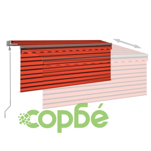 Автоматичен сенник с щора и LED сензор за вятър 3x2,5 м оранжев   ➤ топ цена ➤ sorbe.bg